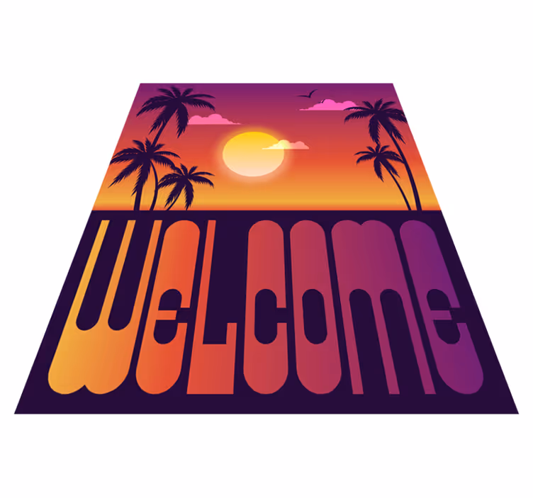 Tropisk solnedgang velkommen vinyl teppe sagn og tekster - Tenstickers