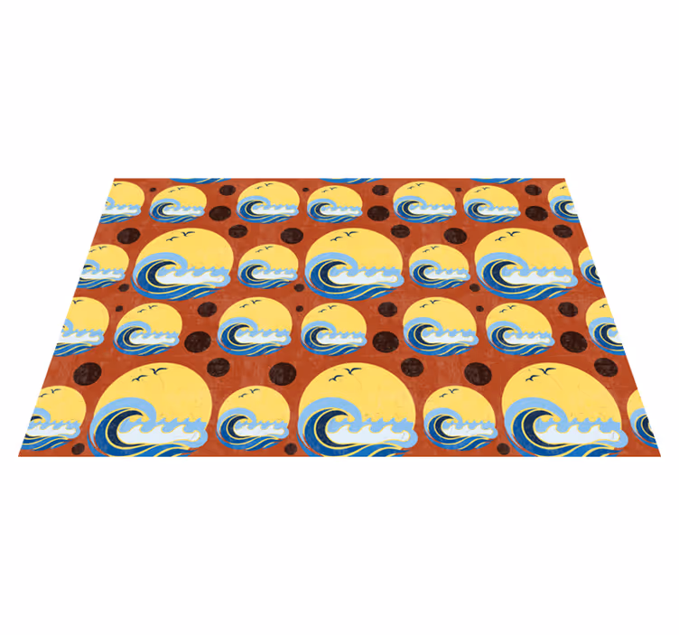 Sol, strand og bølgemønster natur vinyl teppe - Tenstickers