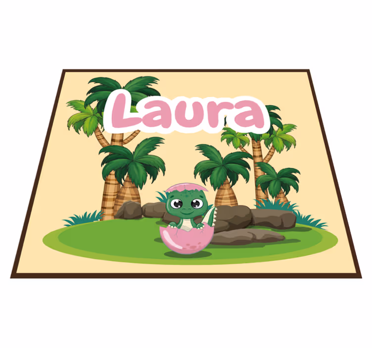 Personlig dinosaurscene vinyl teppe med navn - Tenstickers