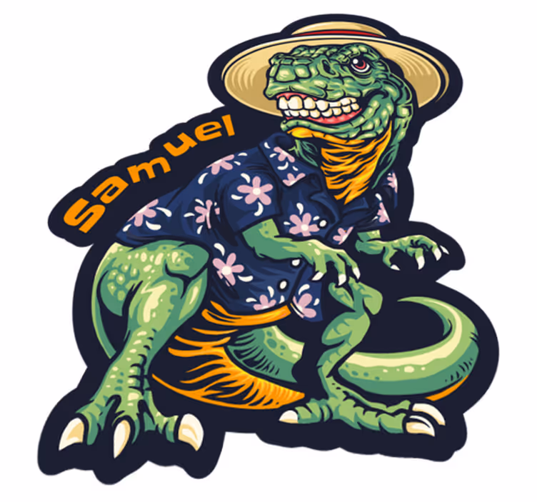 Dinosaur ferieantrekk vinyl teppe med navn - Tenstickers