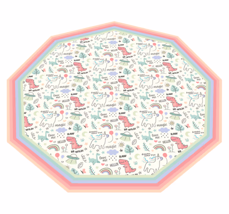 Doodle stil dinosaurer og enhjørning mønster teppe - Tenstickers