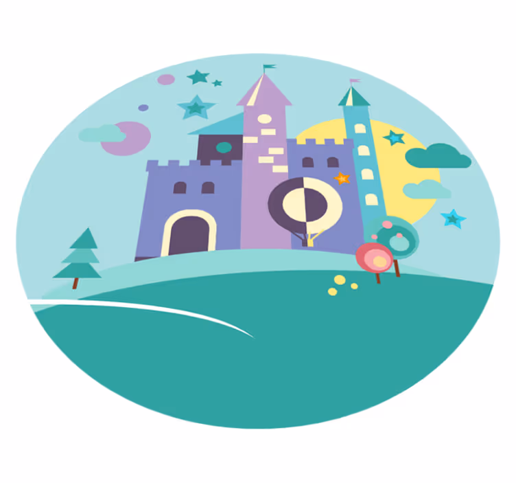 Fantasy slott lek vinyl teppe spedbarn - Tenstickers