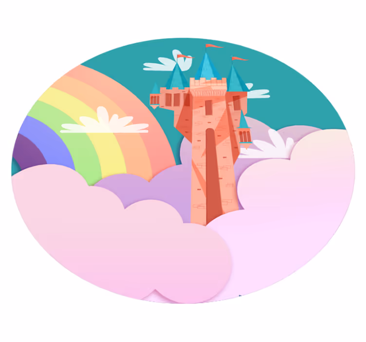 Rosa magisk slott prinsesse barn vinyl teppe - Tenstickers