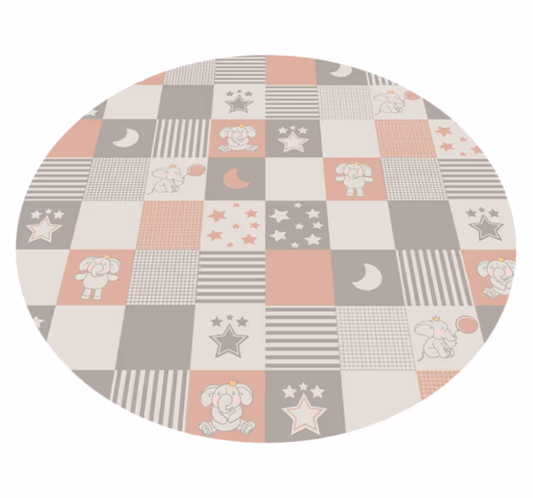 Runde nordiske fliser elefanter barn vinylteppe - Tenstickers