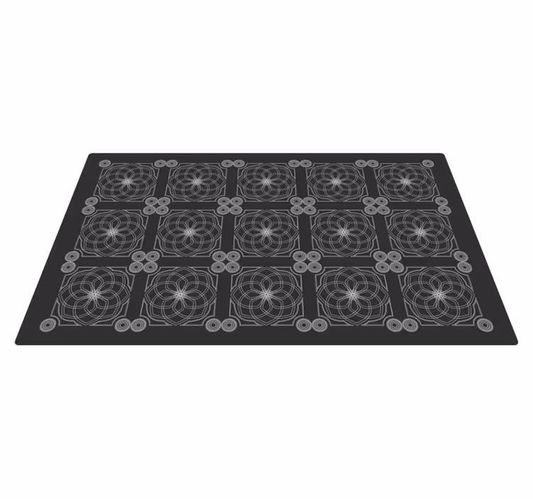 Geometriske blomstermønstre vinyl teppe svart - Tenstickers