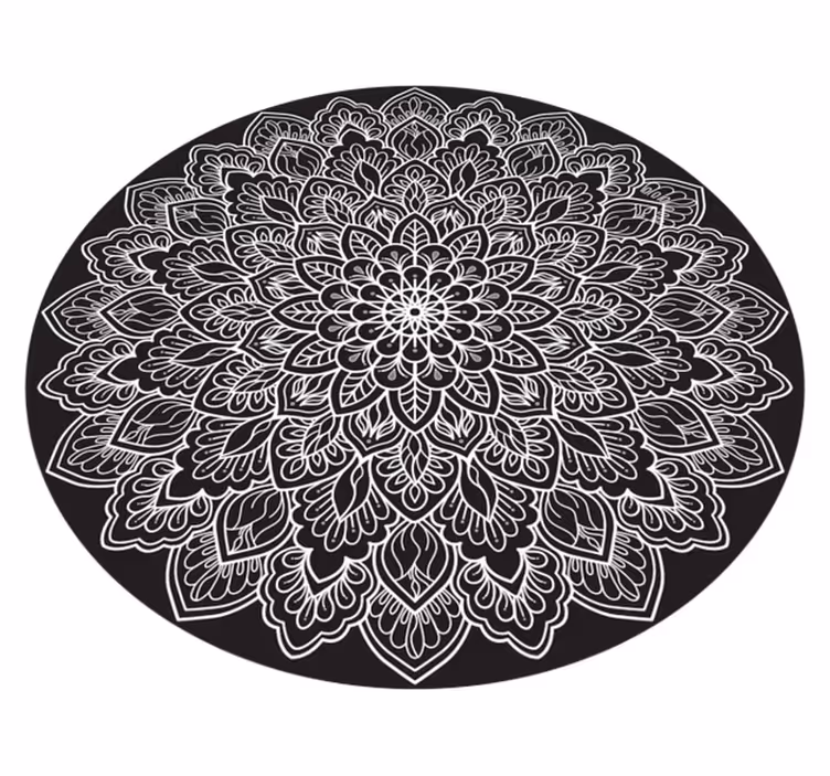 Svart og hvitt mandala vinylteppe - Tenstickers
