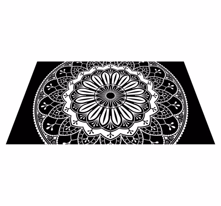 Svart botanisk motiv vinyl teppe mandala - Tenstickers