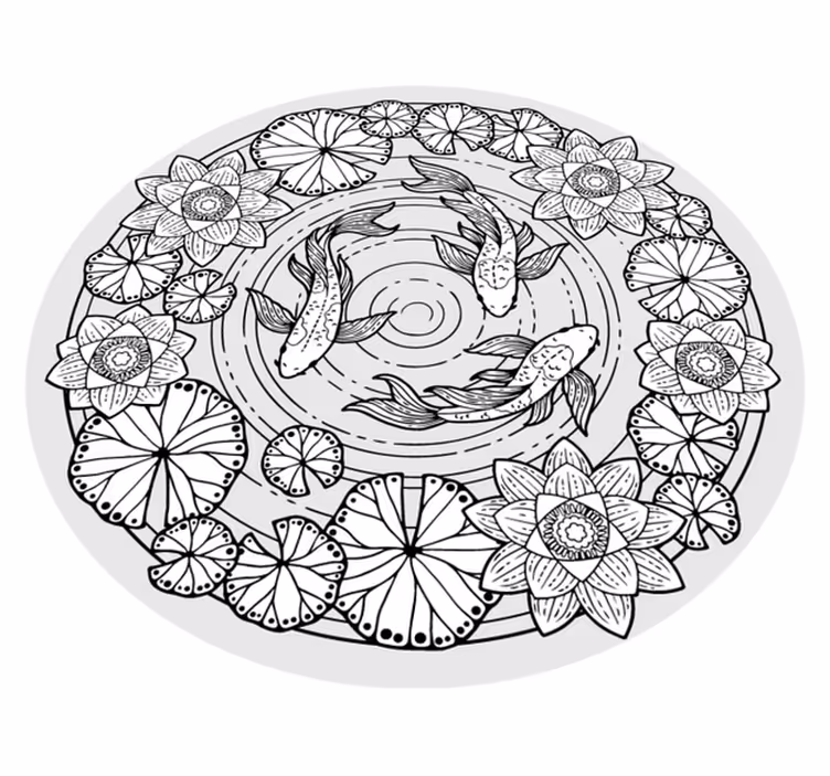 Lotus og koi karpe blomsterteppe - Tenstickers