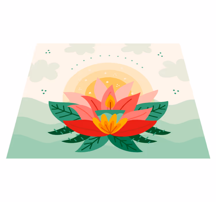Lotusblomst illustrasjon vinyl teppe blomster og planter - Tenstickers