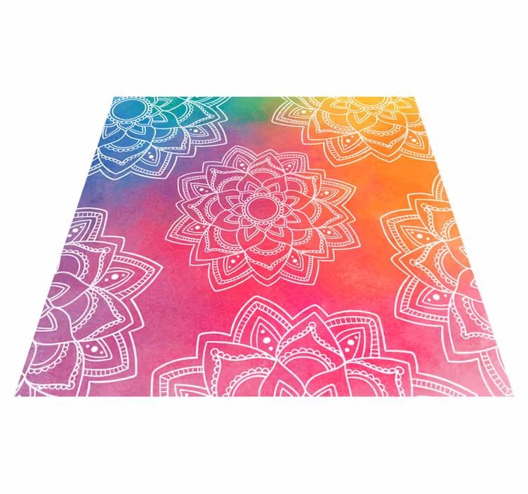 Regnbue farge bakgrunn mandala vinylteppe - Tenstickers