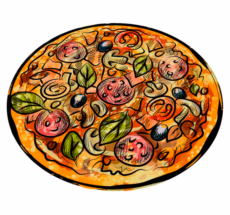 Tegneserie pizza kjøkken gulvfliser - Tenstickers