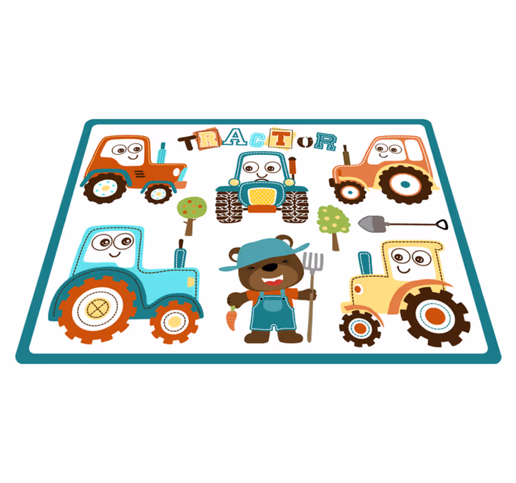 Animerte traktorer vinyl teppe spedbarn - Tenstickers