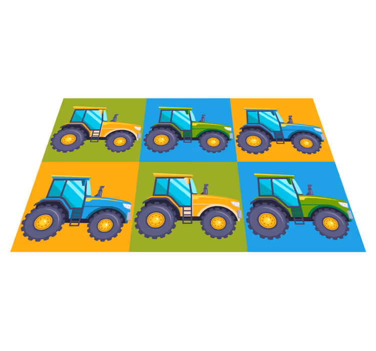 Fargerike traktorruter Vinyl teppe flere barn - Tenstickers