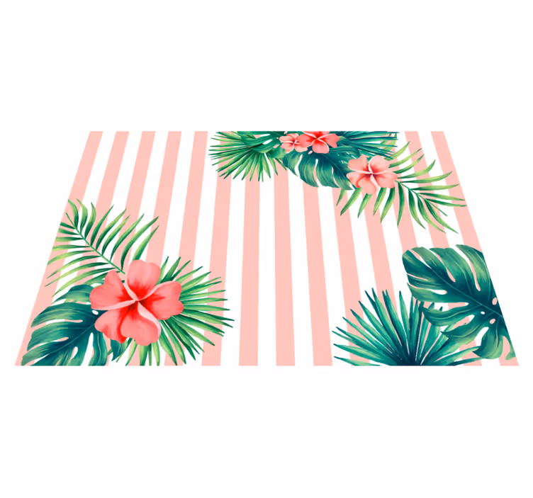 Tropisk flora stripe vinyl teppe blomster og planter - Tenstickers