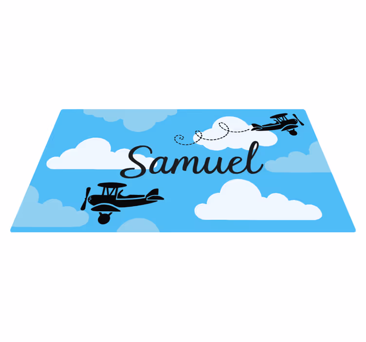 Fly og skyer vinyl teppe med navn - Tenstickers