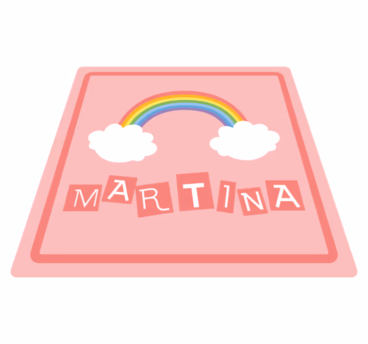 Rosa regnbue og skyer med navn vinyl teppe med navn - Tenstickers