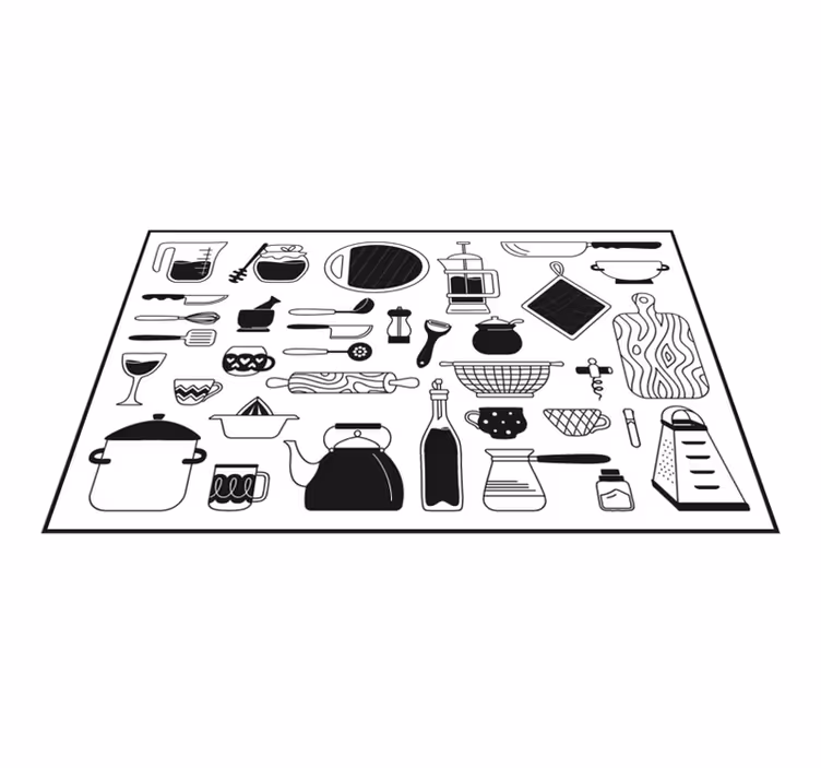 Svart og hvitt kjøkken vinylgulv - Tenstickers