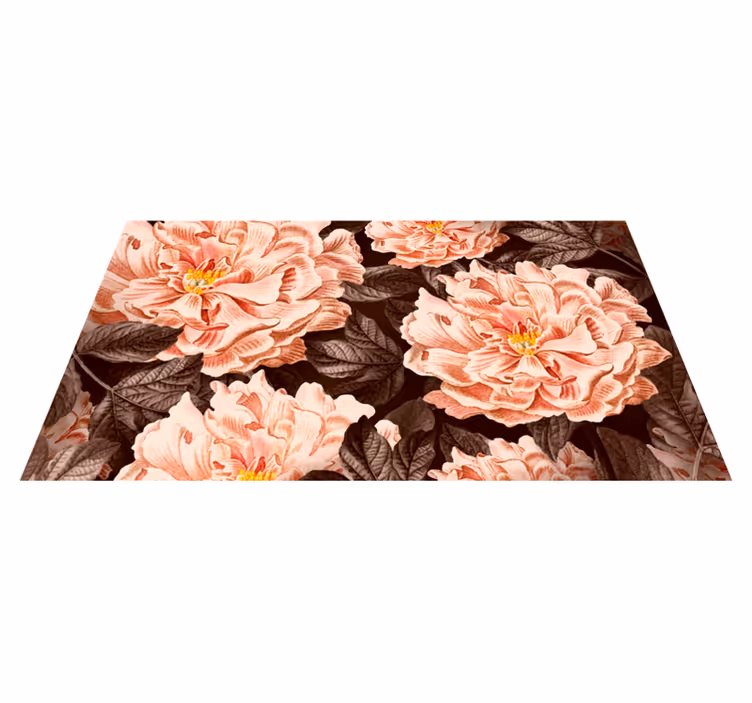 Pion mørk bakgrunn vinyl teppe blomster og planter - Tenstickers