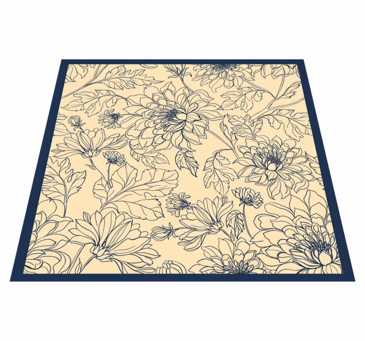 Elegant blomsterkontur vinyl teppe stue - Tenstickers
