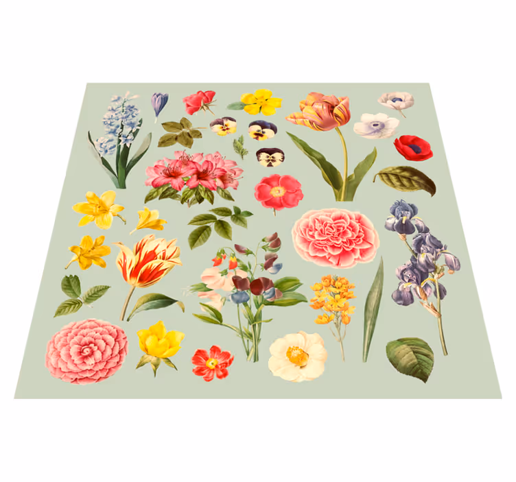 Blomsterbotanisk kolleksjon vinyl teppe blomster og planter - Tenstickers