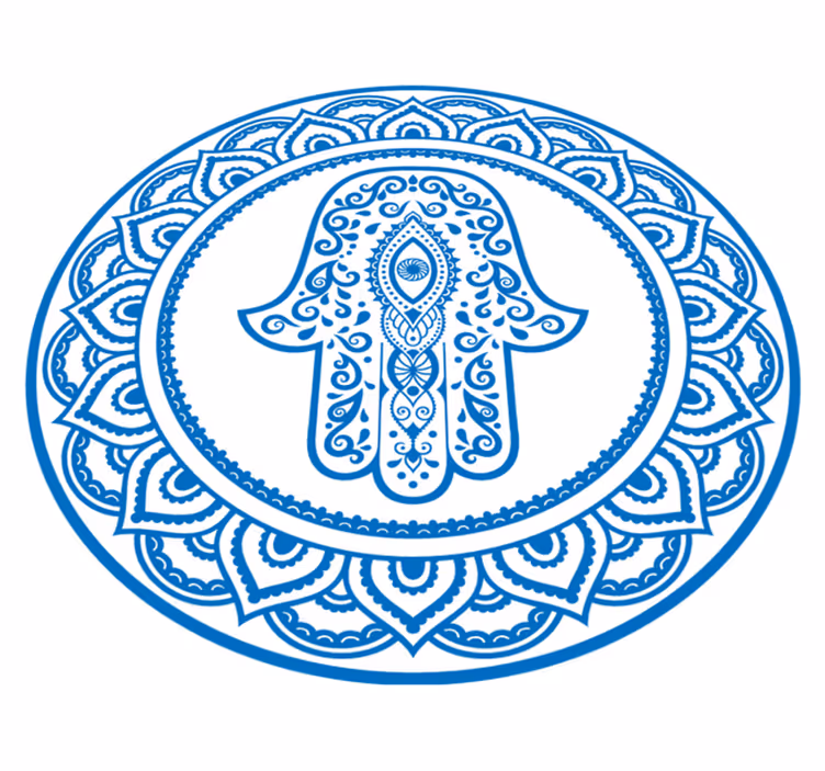 Blå og hvit hånd av fatima etnisk vinyl teppe - Tenstickers