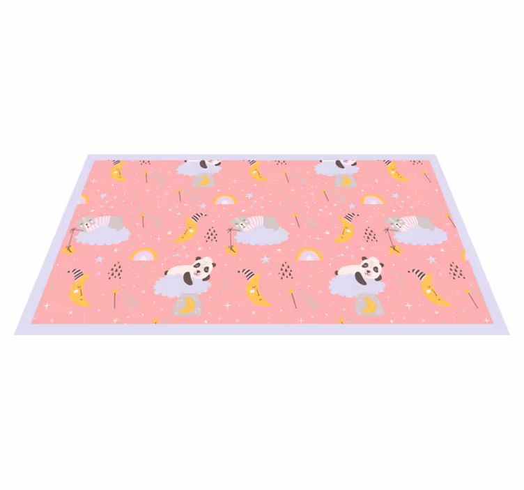 Rosa bakgrunn med pandaer vinyl vinylteppe - Tenstickers