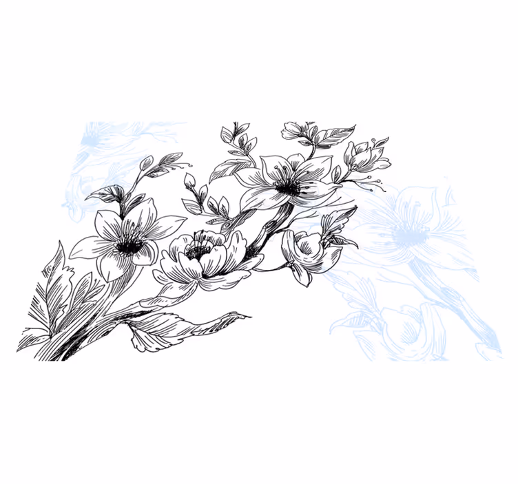 Azurblå blomstkonsept vinyl teppe blomster og planter - Tenstickers