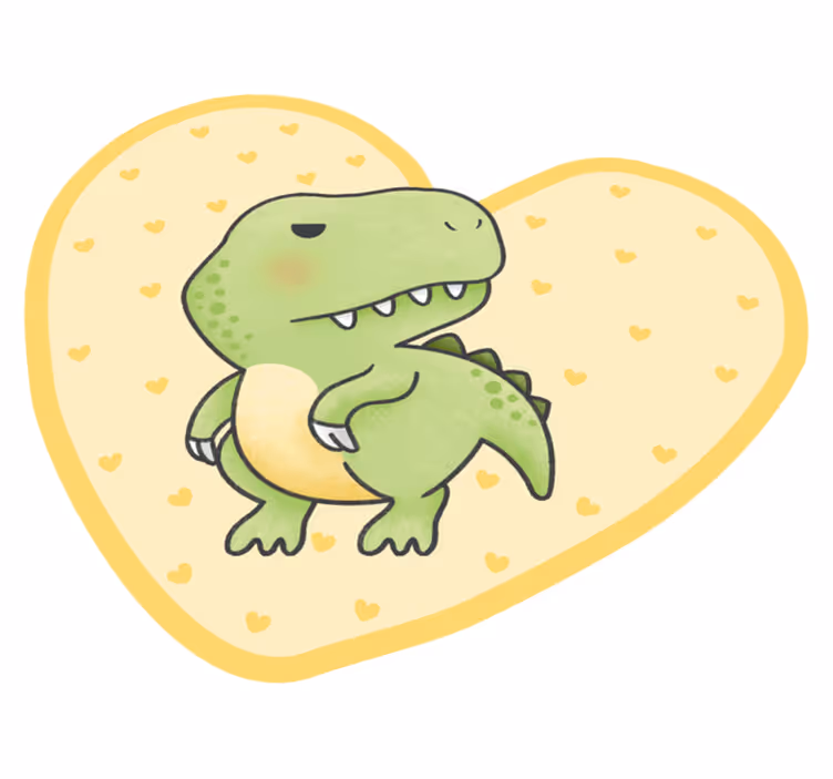 Dinosaur t-rex med gule hjerter vinylteppe - Tenstickers