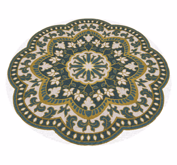 Sirkulært grønt blomstermotiv vinyl teppe mandala - Tenstickers