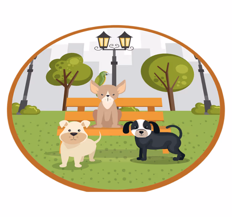 Hunder i parken vinyl teppe dyr - Tenstickers