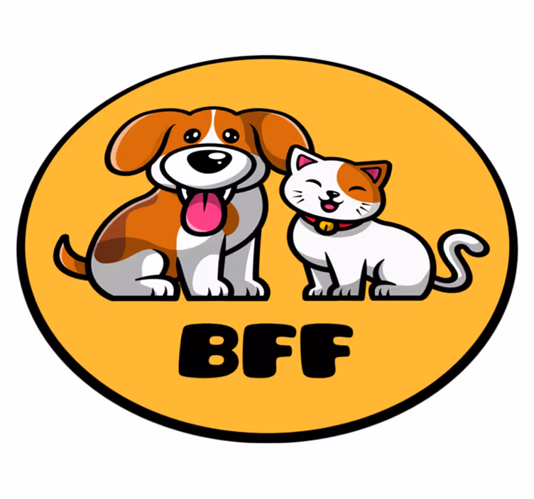 Søt katt og hund tegneserie dyreteppe - Tenstickers