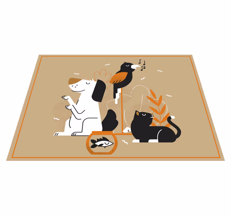 Beige kjæledyrillustrasjon vinyl teppe dyr - Tenstickers