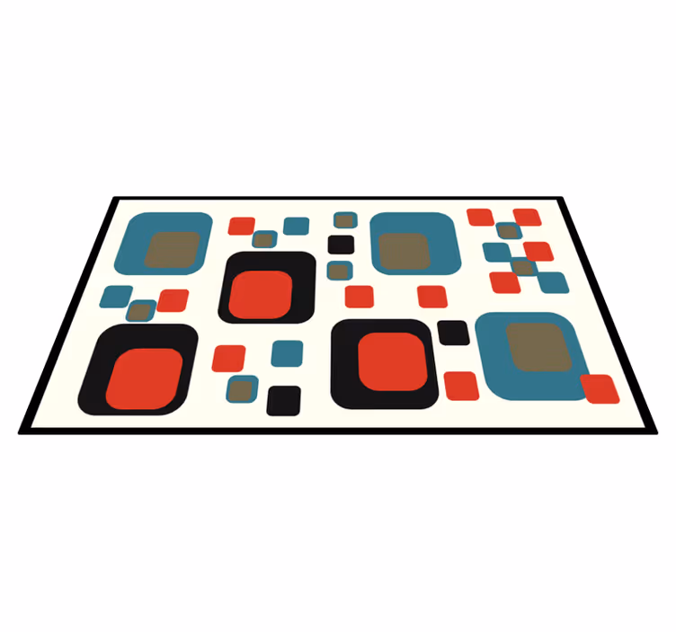 70-tallet blå og sorte firkanter geometriske vinyl teppe - Tenstickers