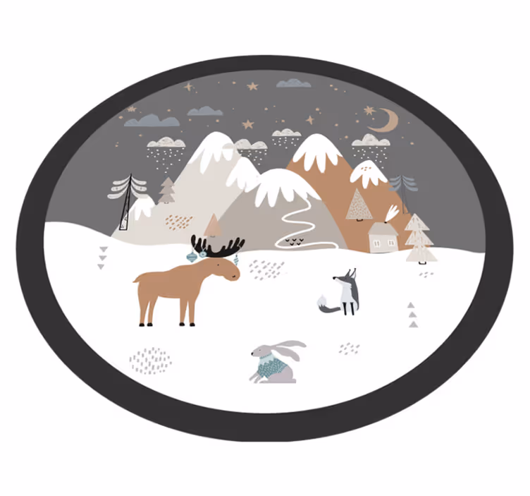 Barn nordisk landskap og dyr vinyl teppe - Tenstickers