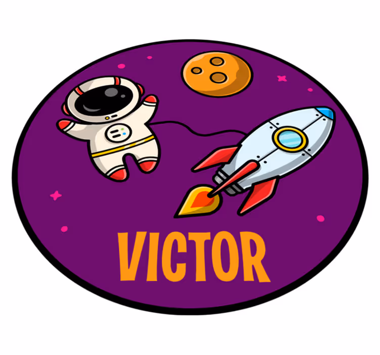 Planeter og kosmonaut på lilla tilpasset vinyl teppe - Tenstickers