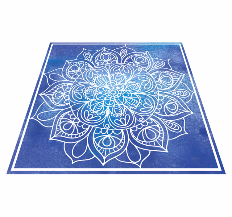 Blått håndtegnet mandala vinyl teppe - Tenstickers