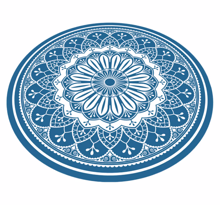 Stort mandala på blå mandala vinyl teppe - Tenstickers