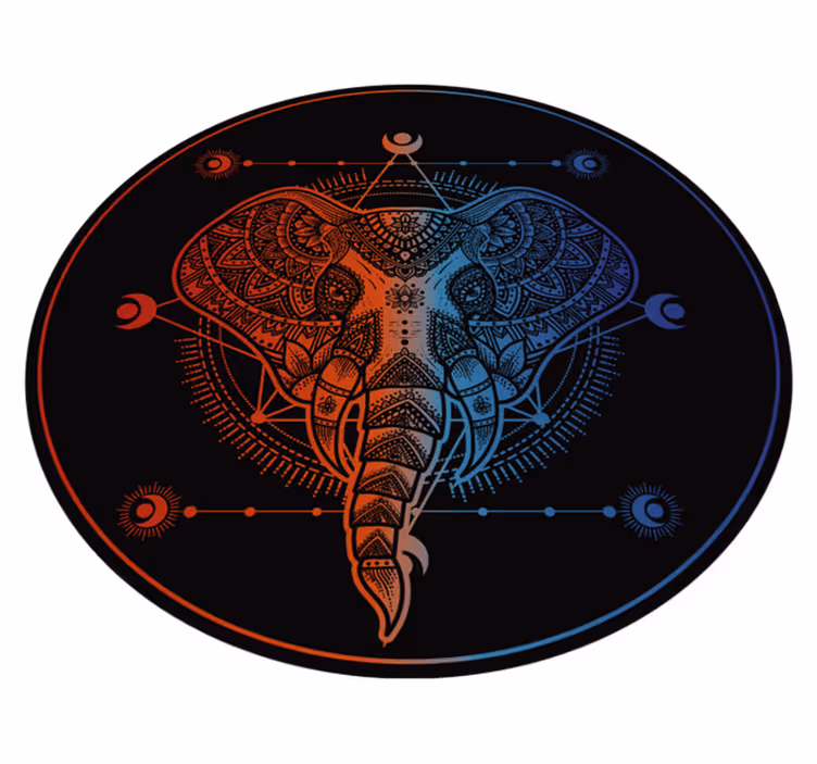 Sirkulært mandala elefant mandala vinyl teppe - Tenstickers
