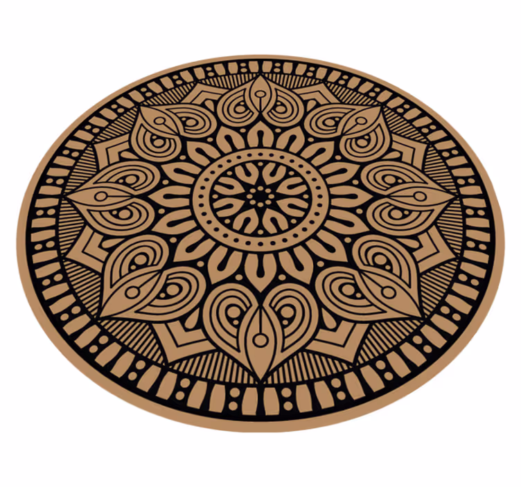 Svart penn på brunt mandala vinyl teppe - Tenstickers