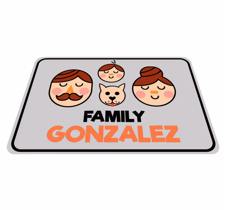 Navn med familie og hund. Personlig vinyl teppe - Tenstickers