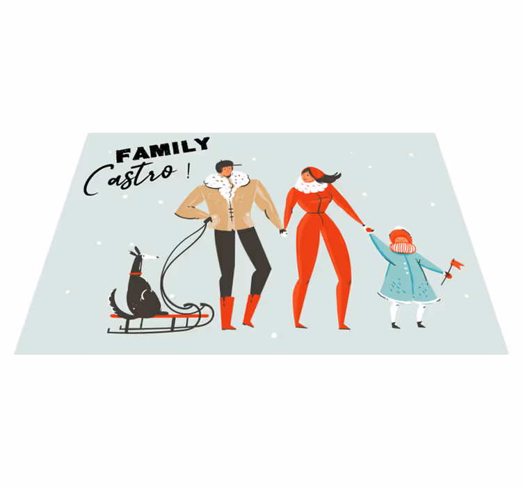 Personlig vinterfamilie vinyl teppe med navn - Tenstickers