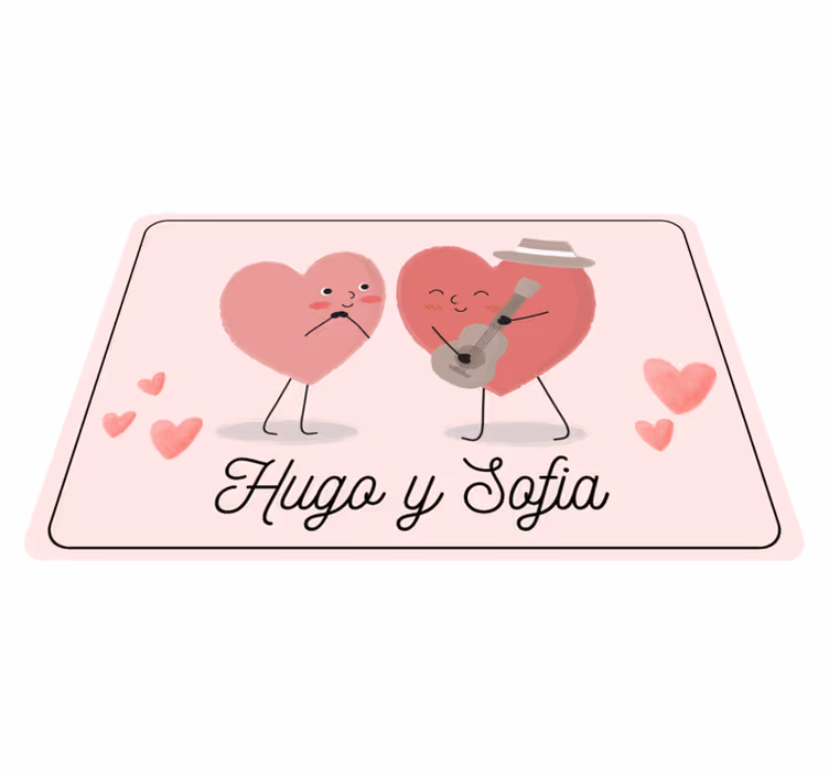Duo hjerter med navn vinyl teppe soverom - Tenstickers