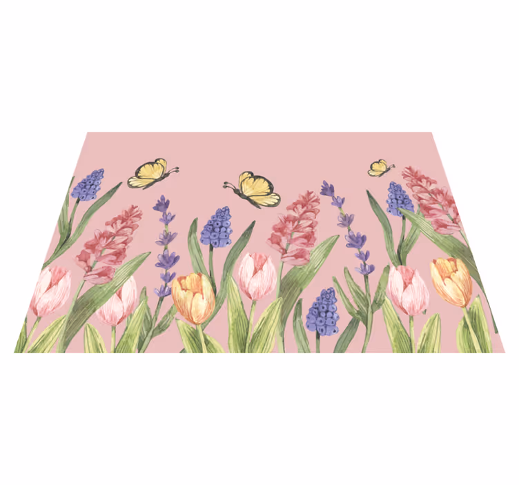 Botanisk hage-emblem vinyl teppe blomster og planter - Tenstickers