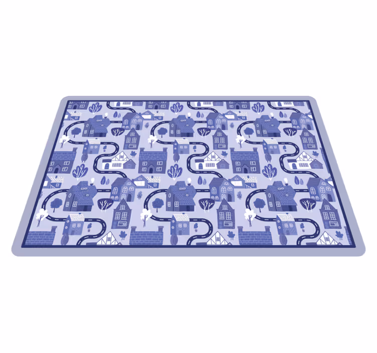 Blå bylandskapsdesign vinyl teppe veier - Tenstickers