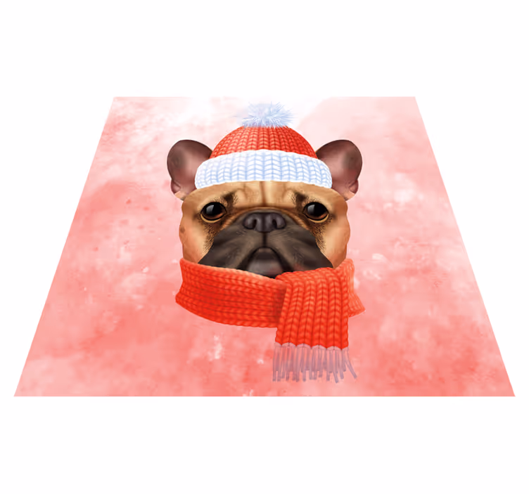 Fransk bulldog vinter vinyl teppe dyr - Tenstickers