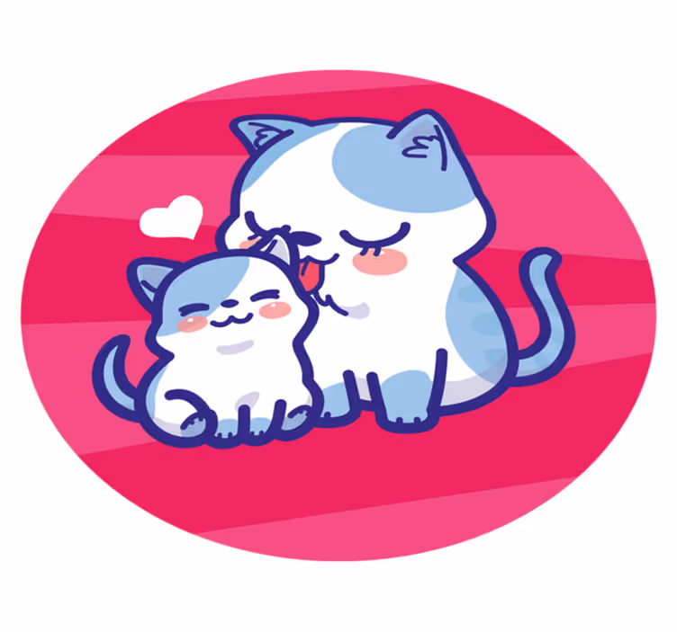 En mamma katt med sitt runde vinyl teppe - Tenstickers