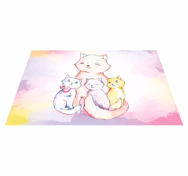 Søt kattefamilie vinyl teppe baby - Tenstickers