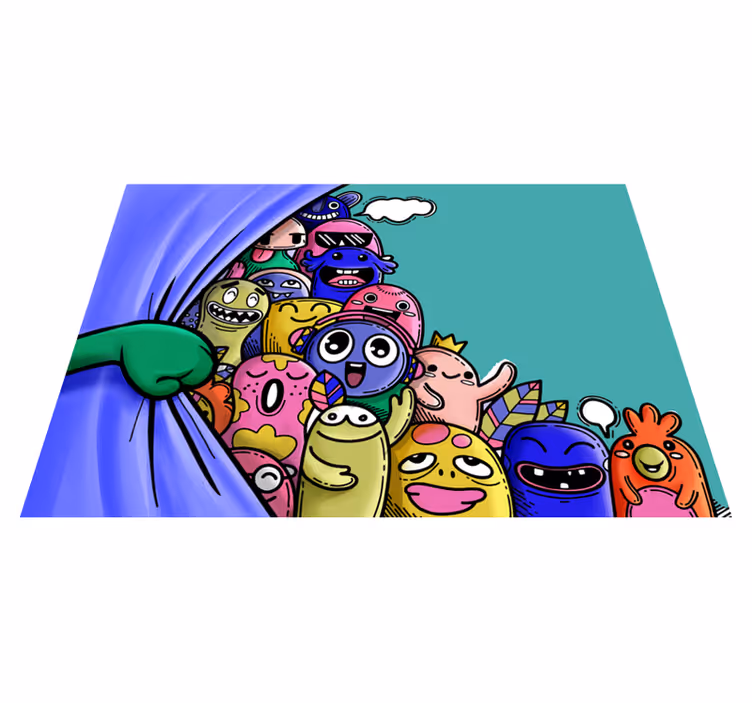 åpningsgardin med morsomme monstre soveromsteppe - Tenstickers
