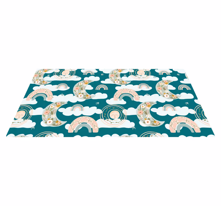 Floral måne regnbuer vinyl teppe spedbarn - Tenstickers