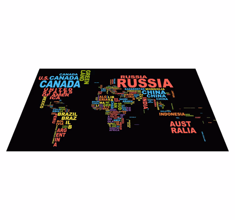 Lands typografi vinyl teppe verdenskart - Tenstickers